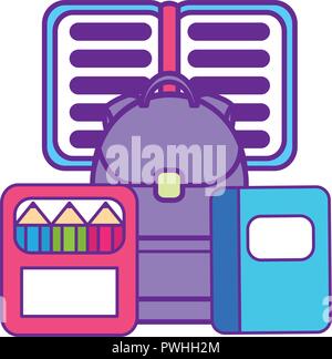 Scuola di borsa con set di icone illustrazione vettoriale design Illustrazione Vettoriale