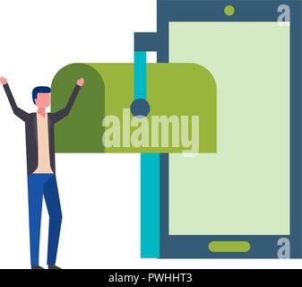 Business smartphone di caratteri del messaggio di posta elettronica illustrazione vettoriale Illustrazione Vettoriale