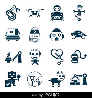 Vettore digitale di automazione della macchina e intelligenza artificiale robot semplice set di icone di raccolta stile piatto infographics Illustrazione Vettoriale