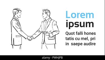 La gente di affari si stringono la mano durante la riunione, accordo di fronte all imprenditore colleghi di discussione il concetto di comunicazione su sfondo bianco disegnare a mano silhouette schizzo Illustrazione Vettoriale