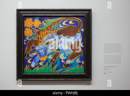 Pittura "Blue Cow' dalle avanguardie russe pittore Natalia Goncharova (1911) sul display al Museo Albertina di Vienna in Austria. Foto Stock