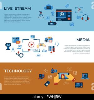 Vettore digitale video on demand online la tecnologia di streaming semplice set di icone di raccolta stile piatto infographics Illustrazione Vettoriale