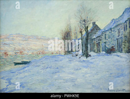 Dipinto 'Lavacourt, sole e neve" (1881) dal francese pittore impressionista Claude Monet sul display alla sua retrospettiva nel Museo Albertina di Vienna in Austria. La mostra dedicata al fondatore della francese pittura impressionista corre fino al 6 gennaio 2019. Foto Stock