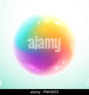 Abstract Rainbow Magic Ball con bolle interno su fondo azzurro. Round girandola colorata con gradiente. La stregoneria sfera di cristallo. Illustrazione Vettoriale