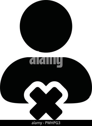 Rimuovere icona del profilo maschio vettore persona utente avatar con eliminare il simbolo nel colore piatto pittogramma glyph illustrazione Illustrazione Vettoriale