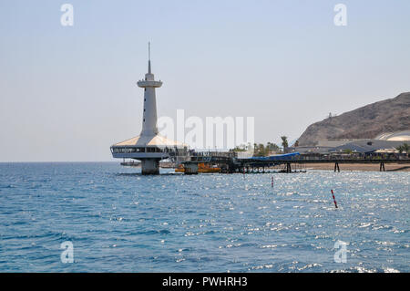 Osservatorio sottomarino, Eilat, Israele come visto dal mare Foto Stock