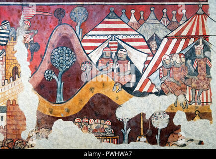 La conquista di Maiorca, il pannello da un gotico medievale murale dal Palau Aguilar, dal maestro della conquista di Maiorca, Affresco trasportato su tela, c.1285-90 Foto Stock