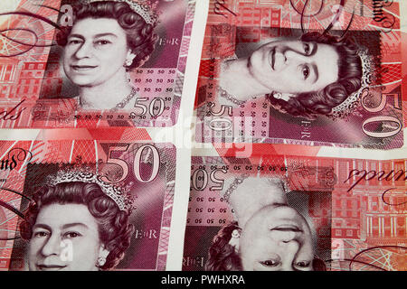 British cinquanta Pound note sono qui per soggiorno Foto Stock