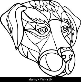 Mosaico di basso Stile del poligono illustrazione di un labrador o golden retriever testa di cane guardando al lato isolato su sfondo bianco in bianco e nero. Illustrazione Vettoriale