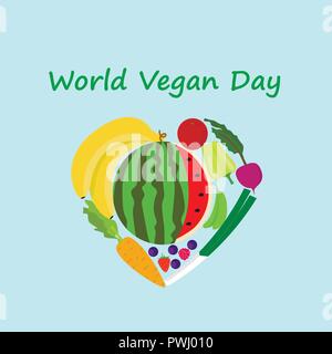 International Vegan giorno concetto sfondo, stile piatto Illustrazione Vettoriale