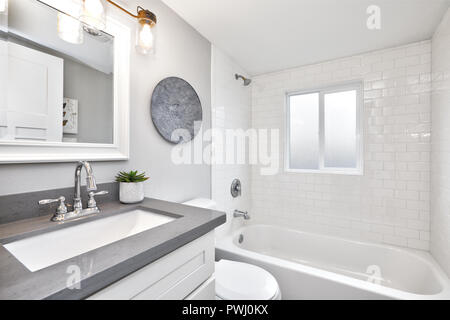 Moderno e di colore bianco e grigio bagno design Foto Stock