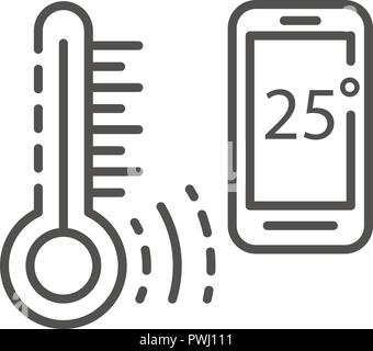 Smart icona di controllo della temperatura, stile contorno Illustrazione Vettoriale