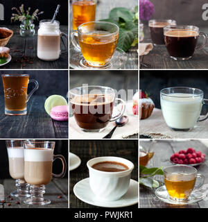 Collage di bevande calde. Le ricette di vari piatti gustosi e bevande fragrante Foto Stock