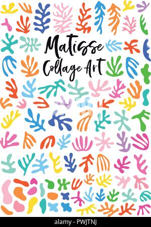 Stile Matisse arte del collage, astratto floreale forme di esclusione, set di vettore di elementi di design grafico Illustrazione Vettoriale