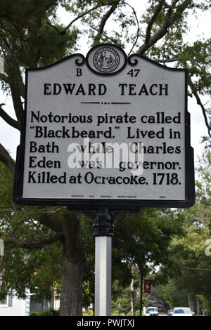 Edward insegnare il famigerato pirata chiamato Blackbeard ha vissuto in bagno, North Carolina per un tempo. Foto Stock