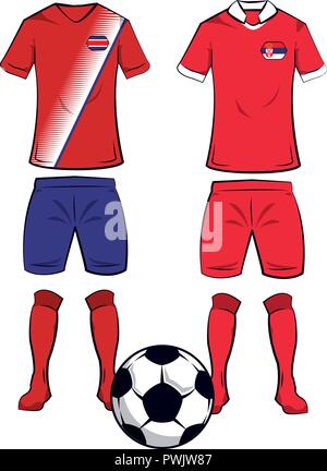 Soccer costa rica e la Serbia squadre di uniformi e la sfera illustrazione vettoriale graphic design Illustrazione Vettoriale