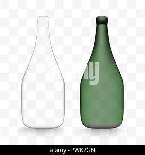 Realistiche le bottiglie di vino con ombra su sfondo bianco Illustrazione Vettoriale