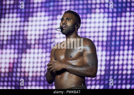 Madrid, Spagna. Xvi oct, 2018. Jason Derulo compie durante il suo concerto di musica centro WiZink in Madrid. Credito: Legan P. macis/SOPA Immagini/ZUMA filo/Alamy Live News Foto Stock