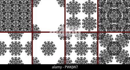 Set di seamless in bianco e nero modelli vintage. Royal lacci nero su sfondo bianco. Abstract sfondi floreali. Illustrazione Vettoriale