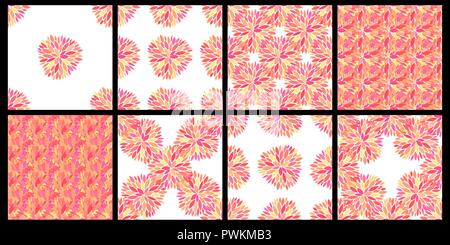 Set di vettore seamless patterns con petali. Bella texture floreali. Petali di rosa e fiori su fondo bianco. Molla sfondi senza giunture. Illustrazione Vettoriale