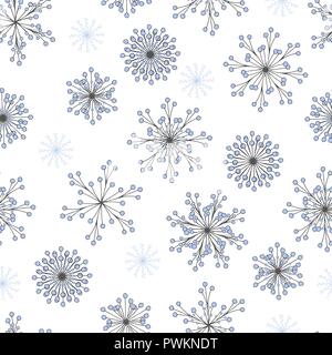 Bella vector seamless pattern con disegnati a mano i fiocchi di neve su sfondo bianco. Affascinante design Natale per il tessuto e la superficie. Illustrazione Vettoriale