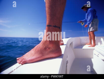 Scena di saltwater fly fishing per Bonefish, Tarpon, roosterfish, mahi mahi, tonno, sgombri e permesso. Foto Stock