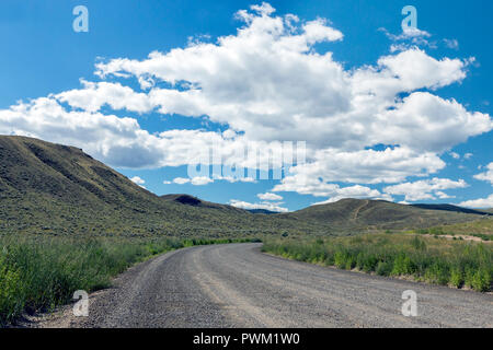 Vista del Lac du Bois praterie Area Protetta e Lac du Bois strada in luglio, Kamloops, regione Thompson-Okanagan, British Columbia, Canada Foto Stock