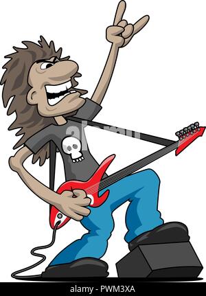 Heavy Metal chitarrista rock Cartoon illustrazione vettoriale Illustrazione Vettoriale