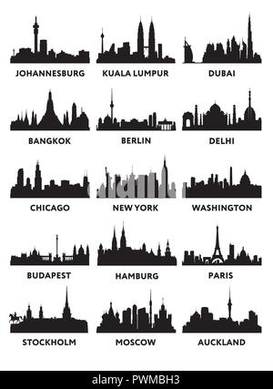 Silhouette dello skyline della città dettagliata illustrazione vettoriale Illustrazione Vettoriale