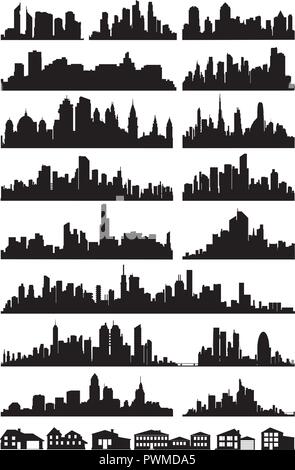 Serie di dettagliate city ​​silhouette skyline di vettore di Big city Illustrazione Vettoriale