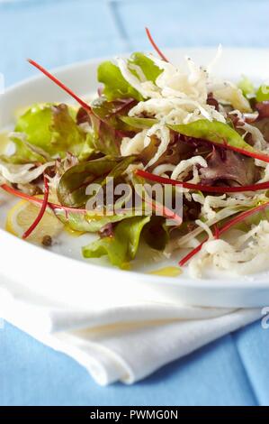 Insalata con bianchetti fritti (insalata con giovani pesce fritto, Italia) Foto Stock