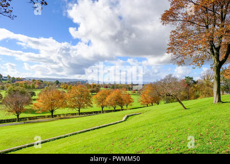 Bellissimi colori autunnali nel Bellahouston Park che è un parco pubblico sul lato sud di Glasgow, Scozia, tra le zone di Craigton, Dumbreck Foto Stock