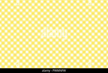 Diagonal Gingham-come da tabella panno con banana giallo e bianco controlli, simmetriche strisce sovrapposte in un unico colore solido Foto Stock