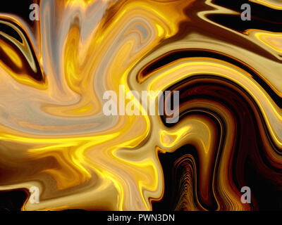 Oro digitale abstract sfondo con liquefare il flusso. Liquido e lo sfondo di onda. Foto Stock