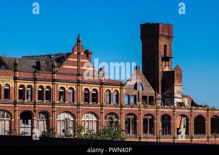 Fuoco abbandonati danneggiato fabbrica di Serrature Eastside, Birmingham, West Midlands, England, Regno Unito Foto Stock