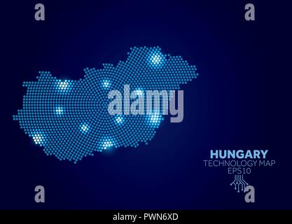 Ungheria tecnologia punteggiata mappa. Dati moderno concetto di comunicazione Illustrazione Vettoriale