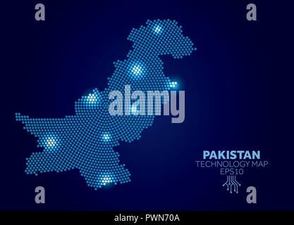 Il Pakistan tecnologia punteggiata mappa. Dati moderno concetto di comunicazione Illustrazione Vettoriale