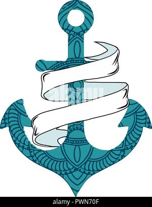 Illustrazione vettoriale di ancoraggio nautico con fune e nastro Illustrazione Vettoriale