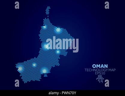 Oman punteggiata mappa di tecnologia. Dati moderno concetto di comunicazione Illustrazione Vettoriale