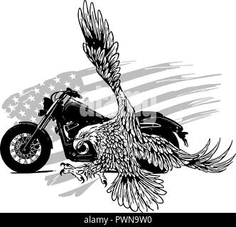 Vector illustation American Eagle contro bandiera degli Stati Uniti e sfondo bianco. Illustrazione Vettoriale