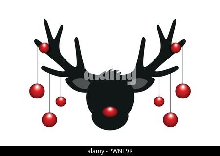 Testa di renne silhouette rosso con decorazione di Natale illustrazione vettoriale EPS10 Illustrazione Vettoriale