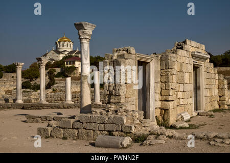 Tauric Chersoneso e Cattedrale di San Vladimiro a Sebastopoli, Crimea Foto Stock