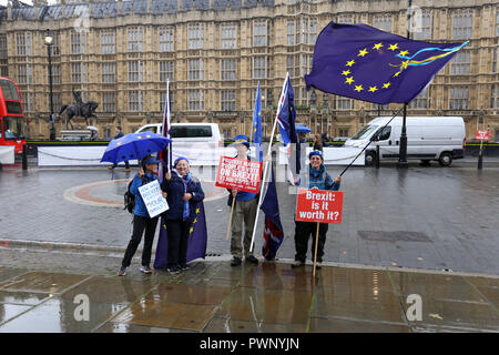 Westminster, Londra, Regno Unito. 17 ott 2018. La gente protesta contro Brexit fuori le case del Parlamento il giorno quando il primo ministro britannico Theresa Maggio va a Bruxelles per avere più parla di Gran Bretagna a lasciare l'UE. Brexit, Westminster, London, il 17 ottobre 2018. Credito: Paolo Marriott/Alamy Live News Foto Stock