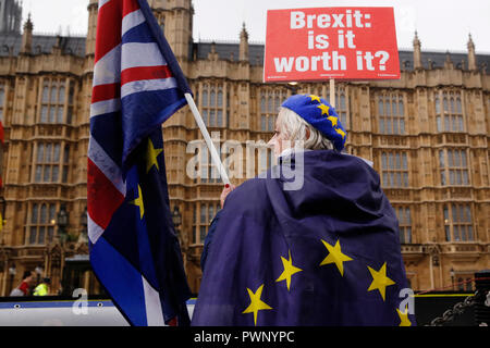 Londra, Regno Unito. 17 ott 2018. Pro-European europea (UE) dimostranti protestano contro Brexit fuori Housese del Parlamento europeo a Londra, Regno Unito, come Primo Ministro Theresa Maggio si prepara a partecipare a un summit UE a Bruxelles, mercoledì 17 ottobre, 2018. Foto : © Luca MacGregor Credit: Luke MacGregor/Alamy Live News Foto Stock