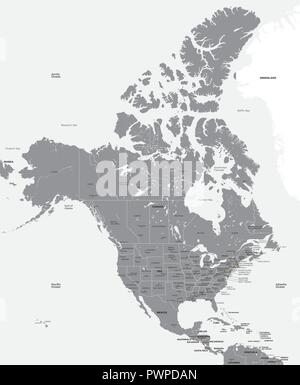 Bianco e nero mappa di Stati Uniti e Canada illustrazione vettoriale per il tuo design Illustrazione Vettoriale