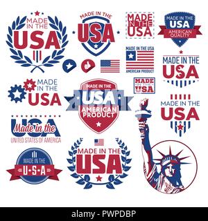 Etichetta Made in USA i badge di vettore per la personalizzazione del prodotto Illustrazione Vettoriale