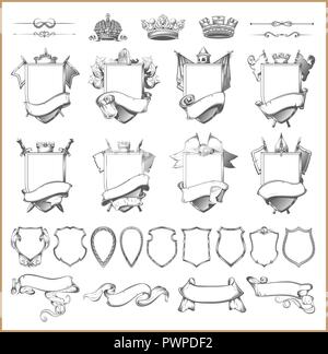 Vettore elemento araldico raccolta e lo stemma di vettore di modello di elementi per creare uno stemma Illustrazione Vettoriale