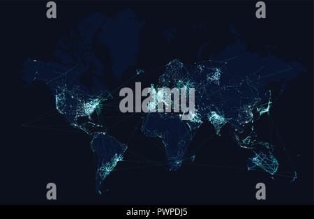 Mappa del mondo con tecnologia globale e la rete di telecomunicazione. Illustrazione Vettoriale modello per il tuo design Illustrazione Vettoriale