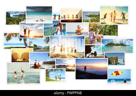 Collage di foto tropicale con paesaggi e dei popoli. Vacanze mare concept Foto Stock