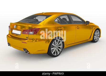 Auto isolato su bianco - golden, vetro trasparente - Vista laterale destra - 3d rendering Foto Stock